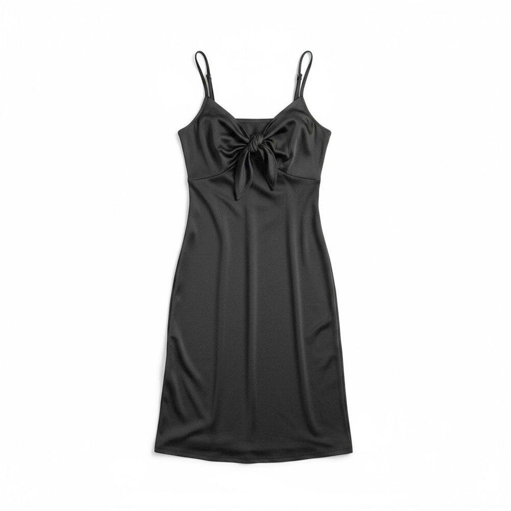 SOCIALITE New Satin Tie Front V Neck Sleeveless Midi Length Dress Black S Party